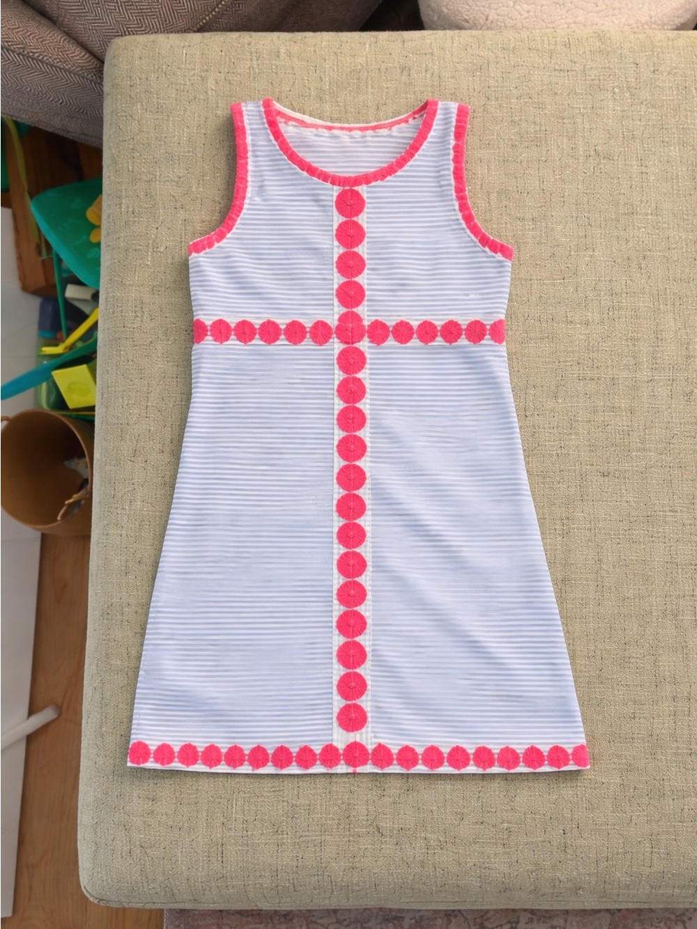 Vineyard Vines White & Pink Trim Sleeveless Stripe Dress